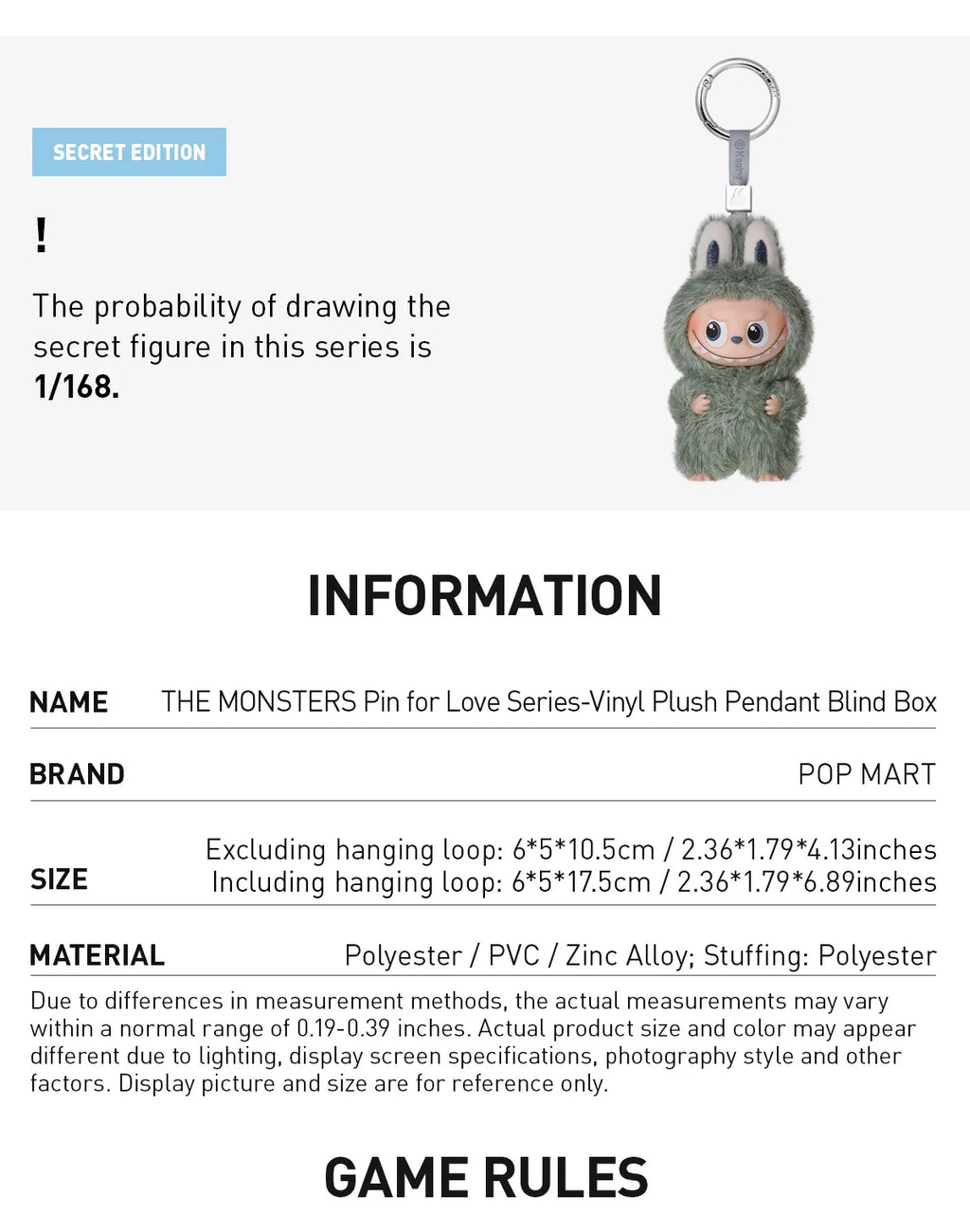 THE MONSTERS Pin for Love Series - Vinyl Plush Pendant Blind Box