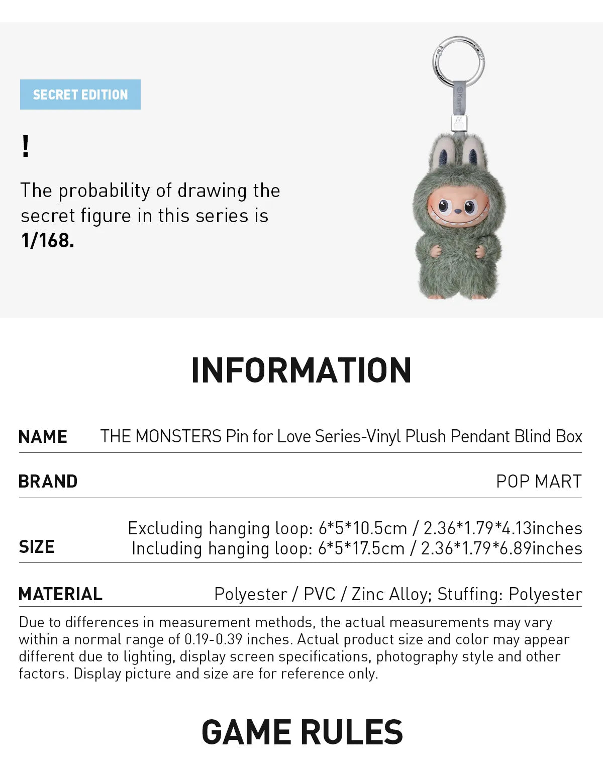 THE MONSTERS Pin for Love Series - Vinyl Plush Pendant Blind Box