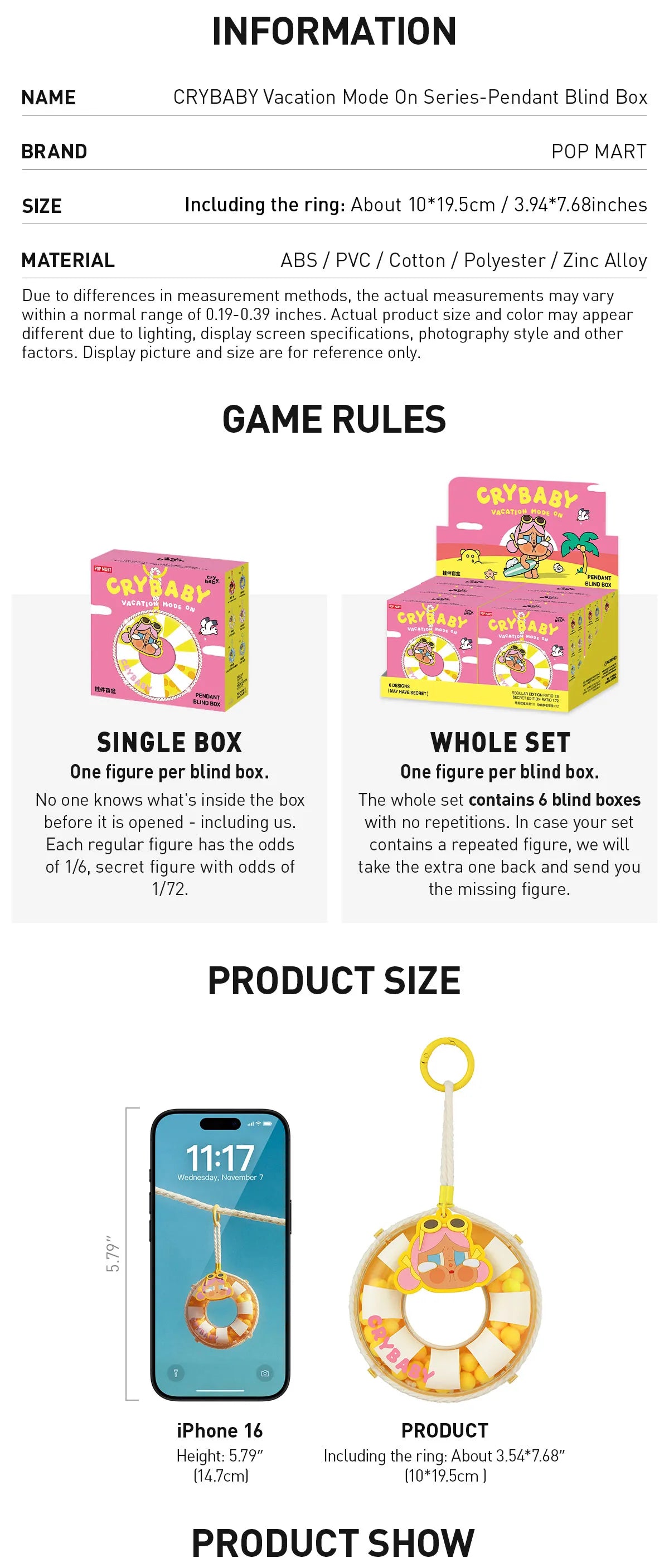 CRYBABY Vacation Mode On Series-Pendant Blind Box