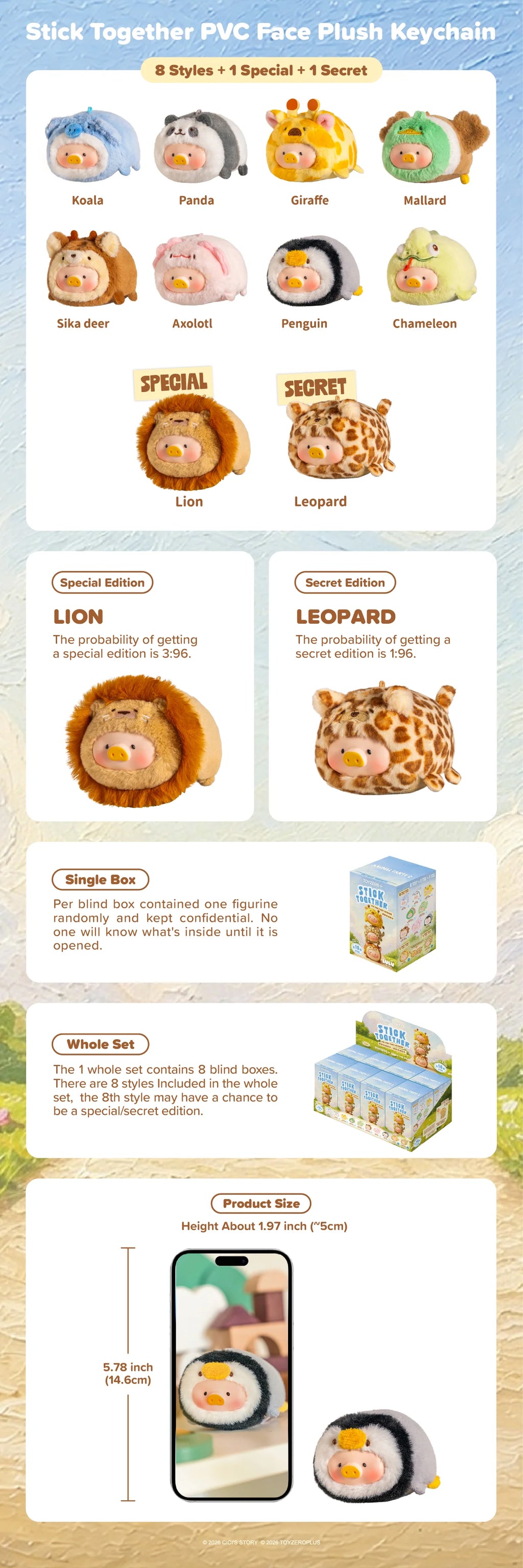 LuLu the Piggy Animal Party Vol. 2 - Stick together PVC Face Plush Keychain (Blind Box)